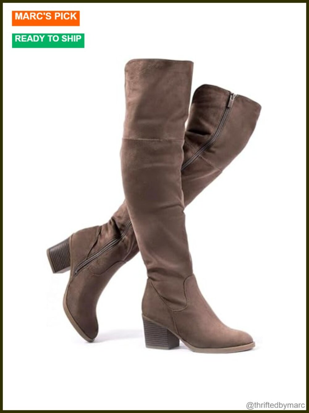 Women's Over the Knee Thigh High Block Heel Boots Faux Leather Side Zip